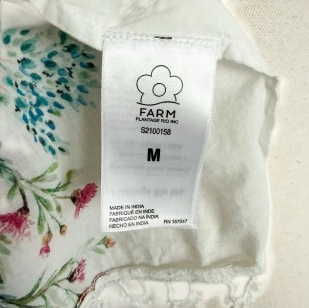 FARM RIO Louise Floral White Multi Floral Puff Sleeve Top M Like New RARE - Picture 14 of 16